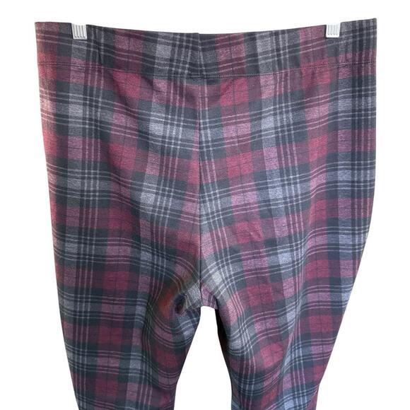 Boston Proper Pants Plaid Stirrup Womens Maroon Gray Large Stretch Pull On Prep - Picture 4 of 7